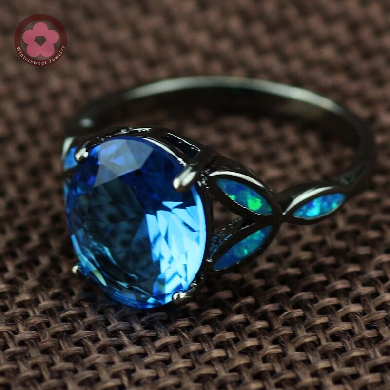 10kt Gold Plated Blue Crystal Rings for Women