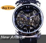 Golden Rectangle Dial Hollow Skeleton Mechanical Watch for Men