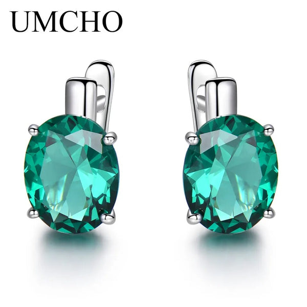 925 Sterling Silver Oval Nano Emerald Clip Earrings for Women