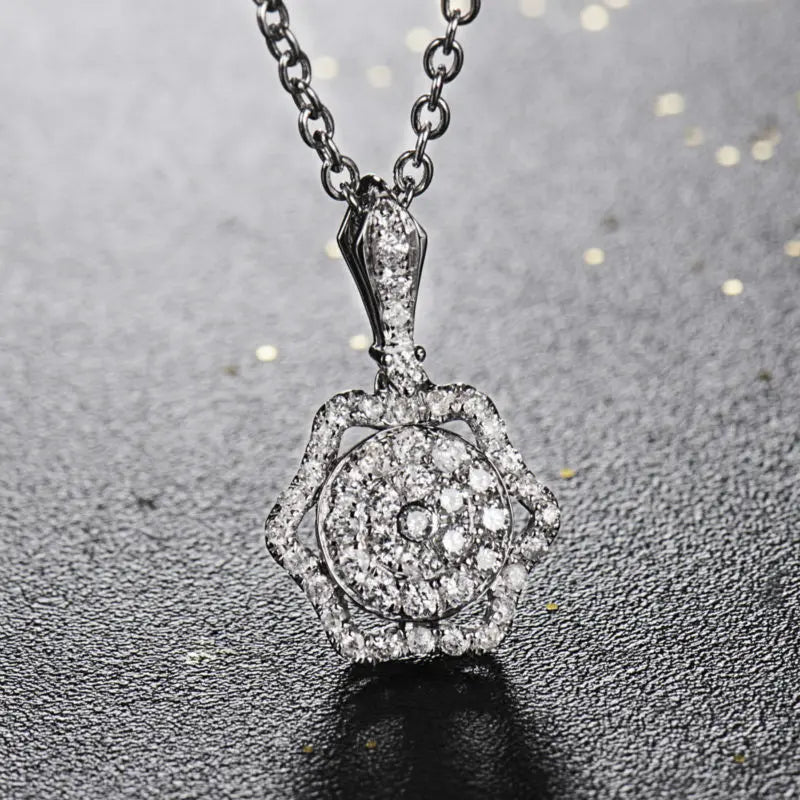 18K White Gold Diamond Flower Pendant Necklace for Women