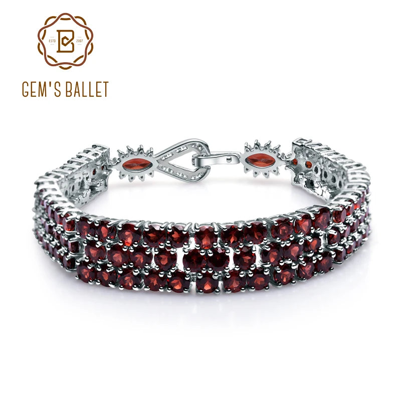 Sterling Silver Natural Red Garnet Bracelet for Women