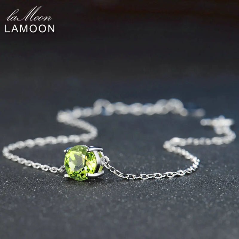 925 Sterling Silver Natural Peridot Charm Bracelet for Women