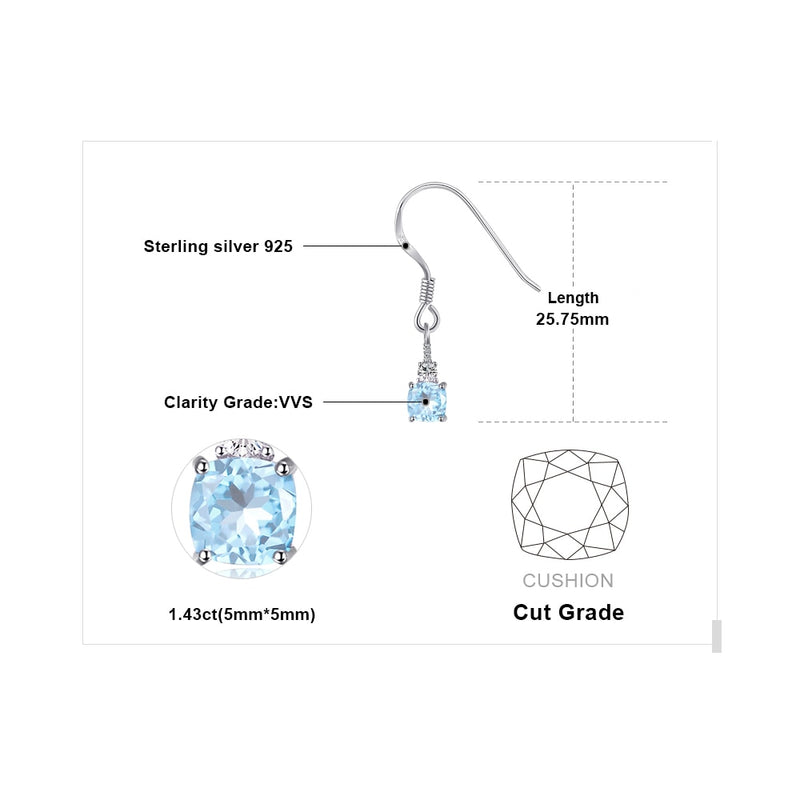 925 Sterling Silver Sky Blue Topaz Drop Earrings for Woman