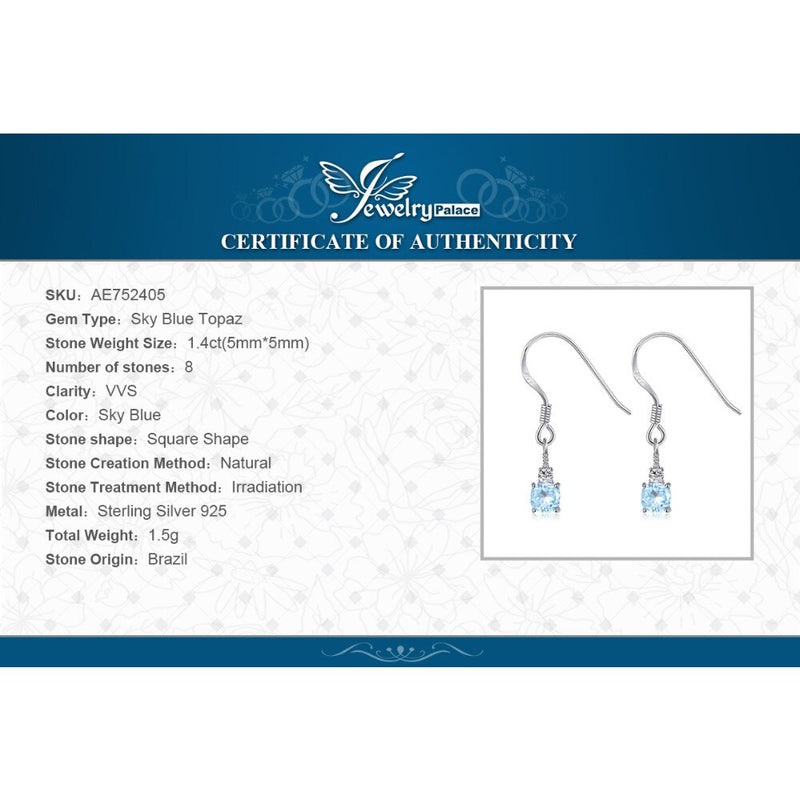 925 Sterling Silver Sky Blue Topaz Drop Earrings for Woman