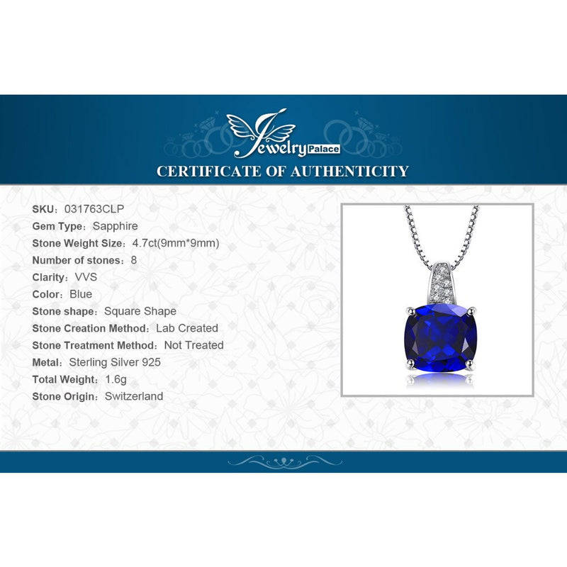 Sterling Silver Cushion Cut 4.7ct Blue Sapphire Pendant Necklace for Women