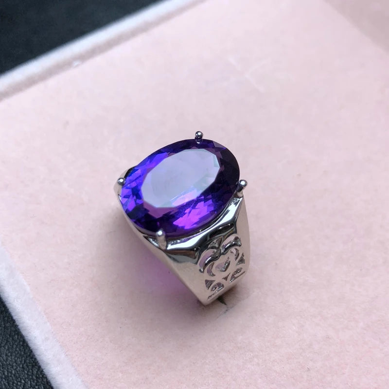 925 Silver Amethyst Men's Ring, Heavy, Beautiful