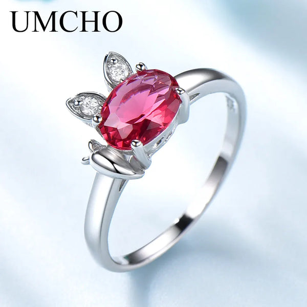 Sterling Silver 0.60ctw Nano Ruby Ring Rabbit Design, for Women