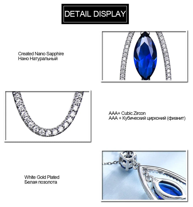 Sterling Silver Blue Sapphire Pendant and Drop Earrings Set for Women