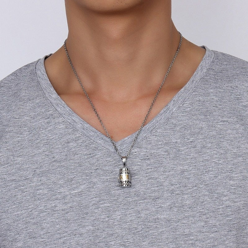 Stainless Steel Cool Rotatable Mantra Necklace Pendant for Men