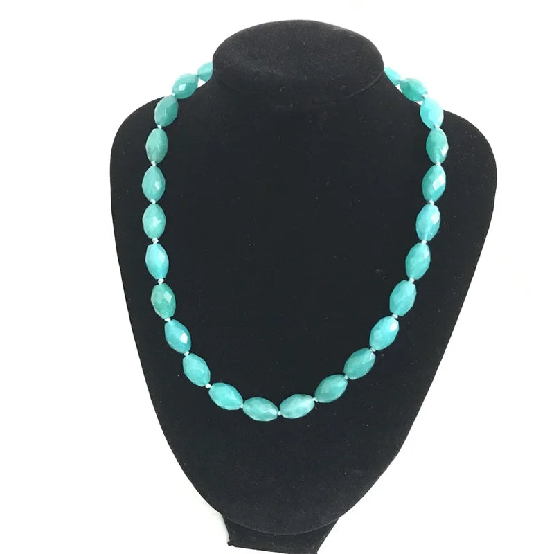 Silver 5*8MM Deep Green Emerald Faceted Choker Necklace for Women