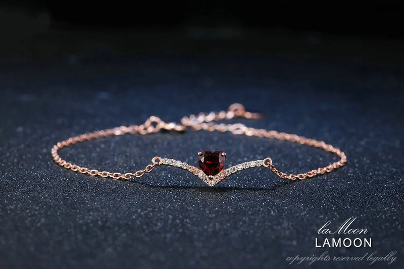 Sterling Silver Garnet Charm Bracelet