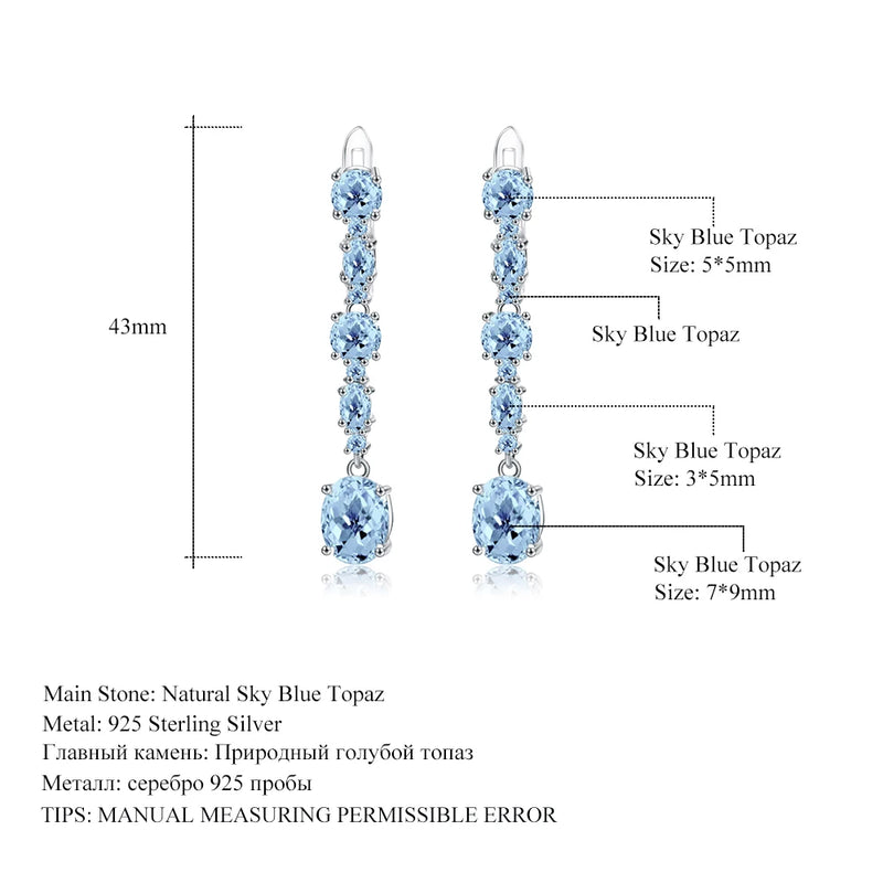 925 Sterling Silver Sky Blue Topaz Drop Earrings for Women