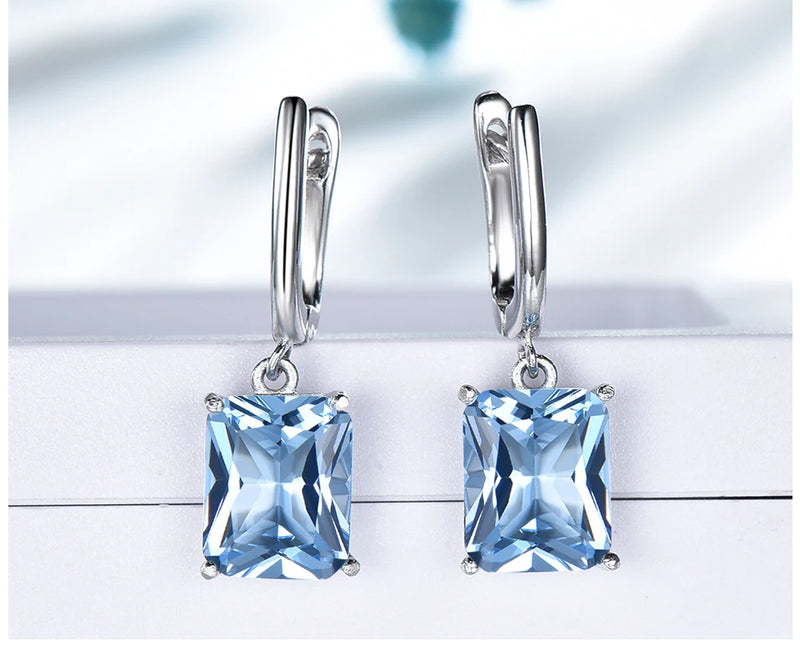 925 Sterling Silver Blue Topaz Drop Earrings for Women