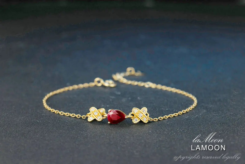 925 Sterling Silver Gold Vermeil Natural Ruby Bracelet for Women