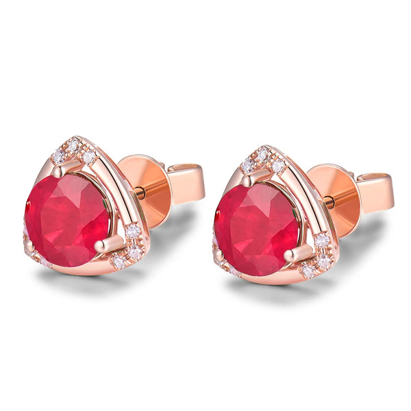 18Kt Rose Gold Ruby Earrings with Diamonds for Women