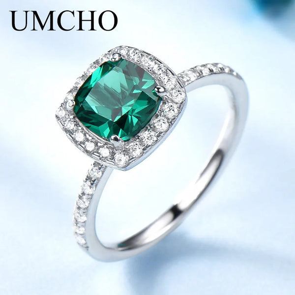 Sterling Silver Nano Emerald Cushion Zircon Ring for Women