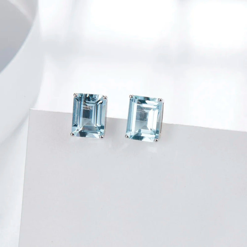 14K White Gold Aquamarine 3.076ct Stud Earrings for Women