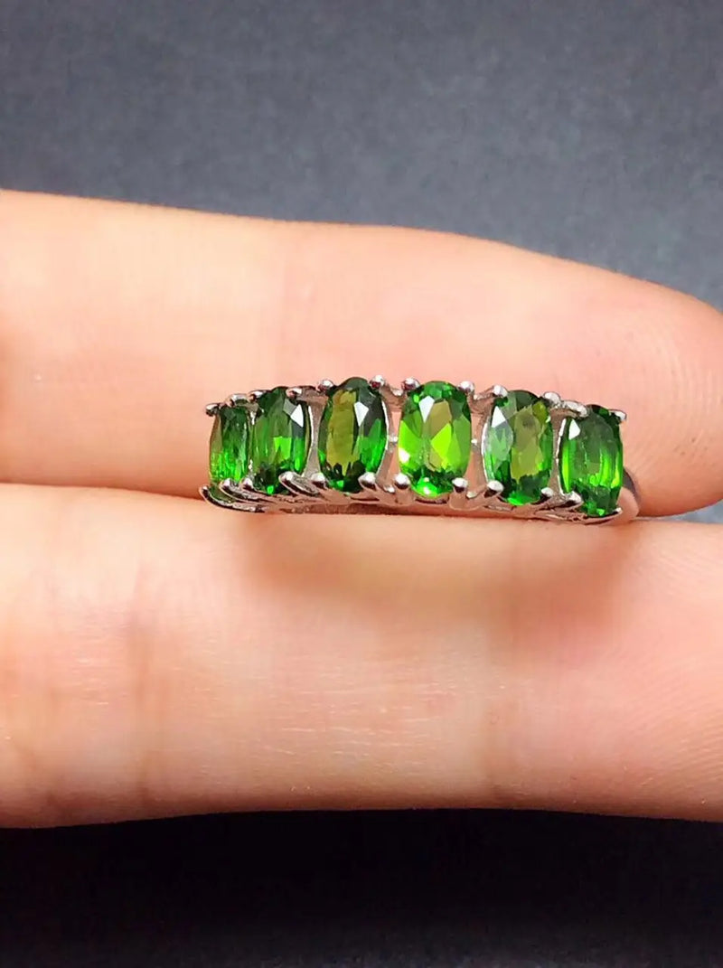 Sterling Silver Natural Diopside Ring for Women