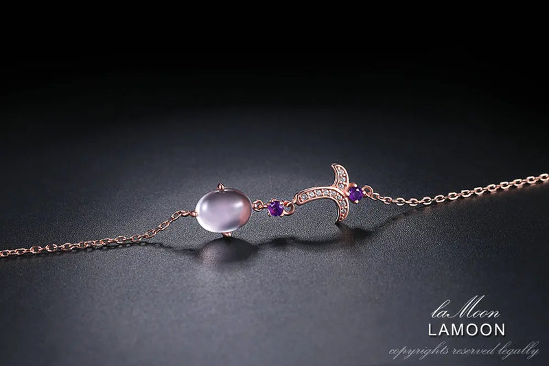 Sterling Silver Oval Pink Rose Quartz Bracelet for Women