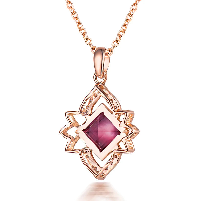 14K Rose Gold Pink Tourmaline Diamond Pendant Necklace for Women