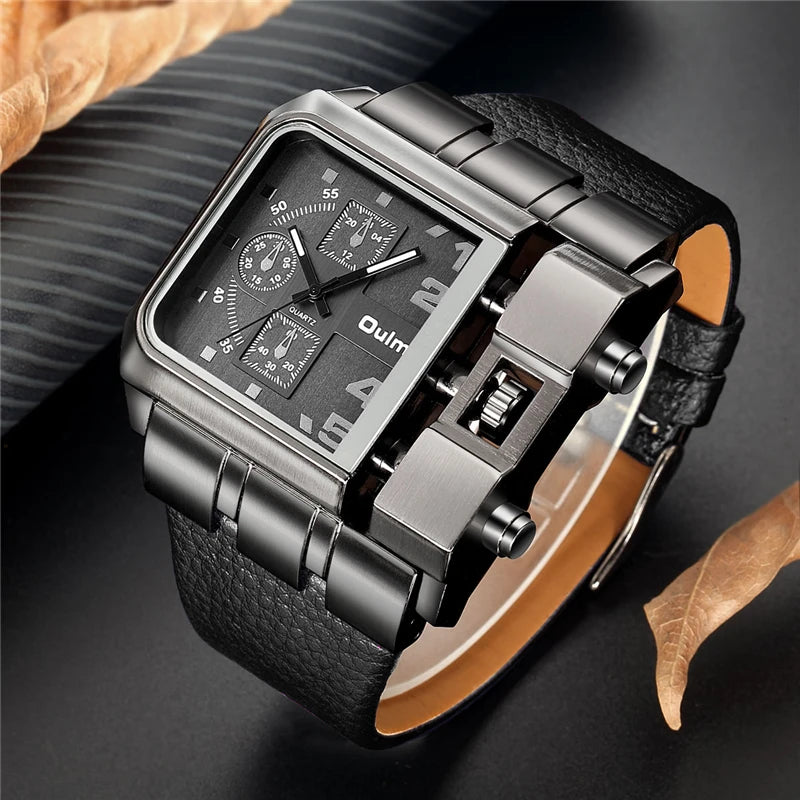 Large Square Men's Luxury Leather Watch