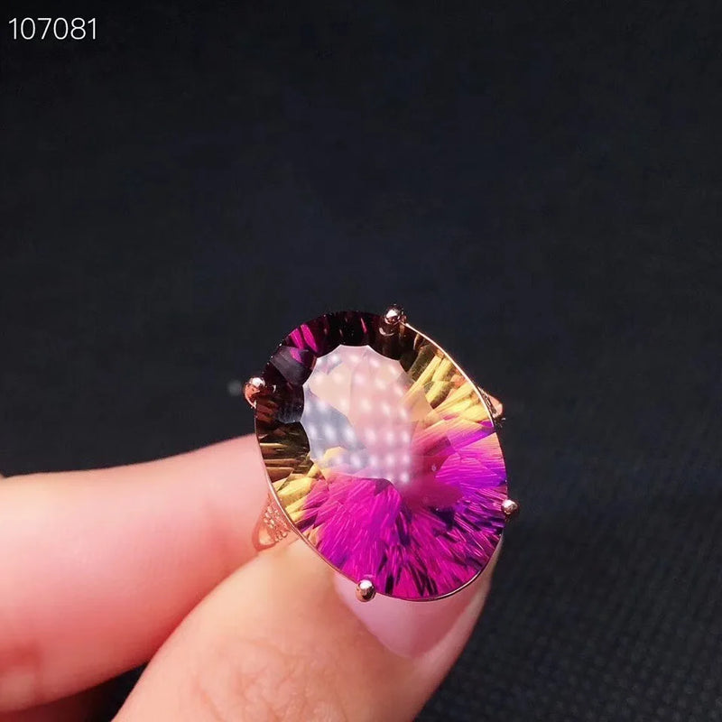 Natural Ametrine Ring in 925 Silver with Rare Two-Colored Gems