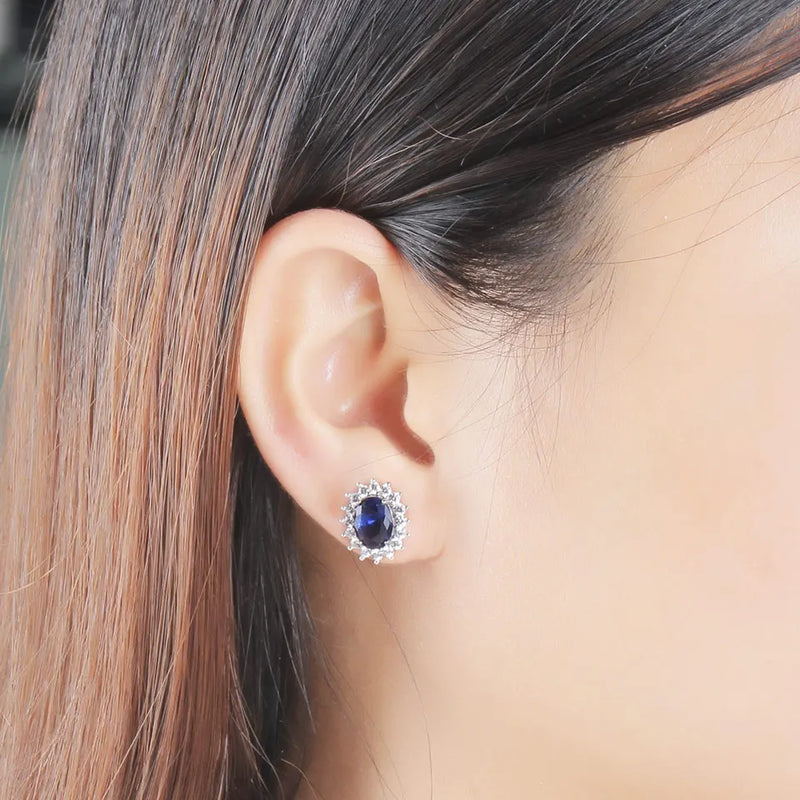 925 Sterling Silver Blue Sapphire Earrings for Women