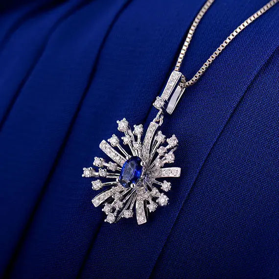 18Kt White Gold Diamond & Sapphire Blooming Pendant for Her