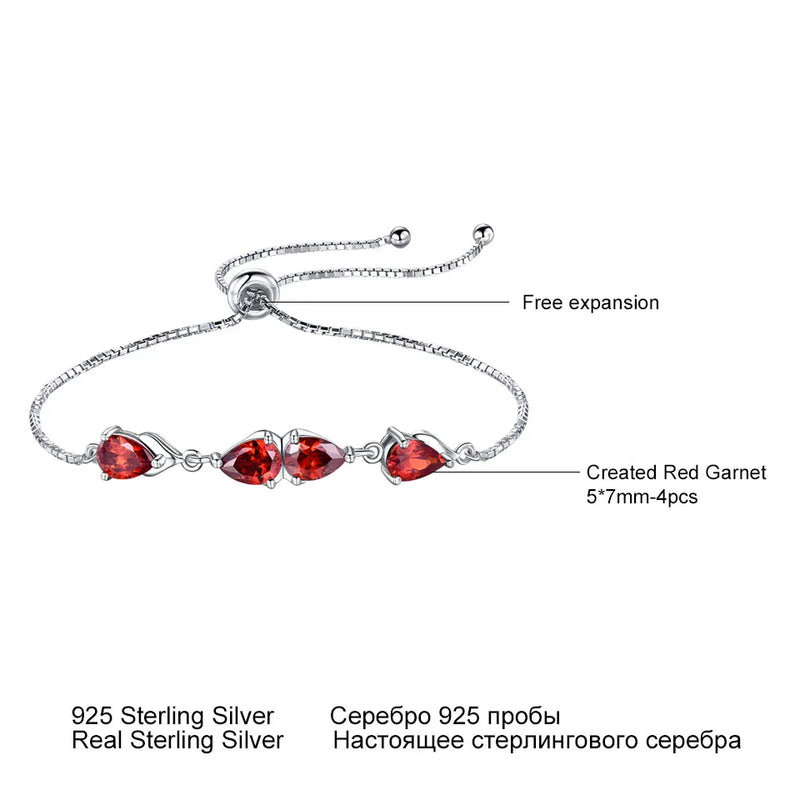 Sterling Silver Garnet Bracelet with Pear Cut Zircon, 5x7mm, for Women