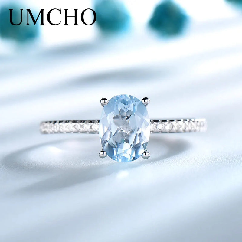 Sterling Silver Sky Blue Topaz Solitaire Ring for Women