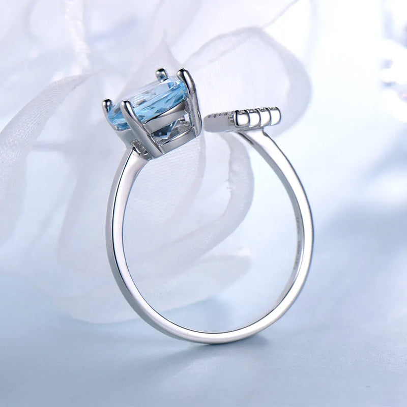 925 Sterling Silver Sky Blue Topaz Adjustable Ring for Women