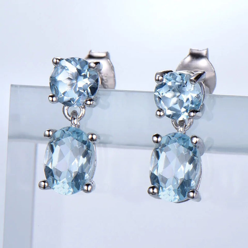 Sterling Silver Double Nano Sky Blue Topaz Earrings for Women