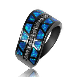 Silver Black Gun Plated Blue Opal Cocktail Ring for Women