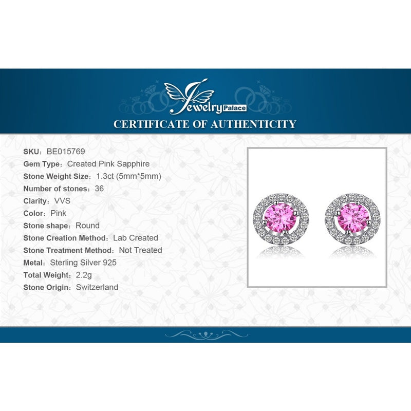 925 Sterling Silver Round Created Pink Sapphire 1.30 ctw Stud Earrings for Women