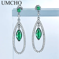 Sterling Silver Emerald Dangle Earrings for Women