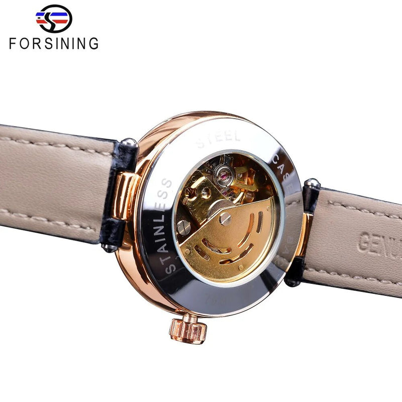 Stainless Steel Diamond Accented Luminous Hands Automatic Watch for Women