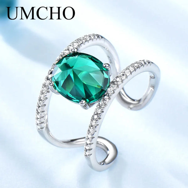 925 Sterling Silver Green Emerald Ring For Women