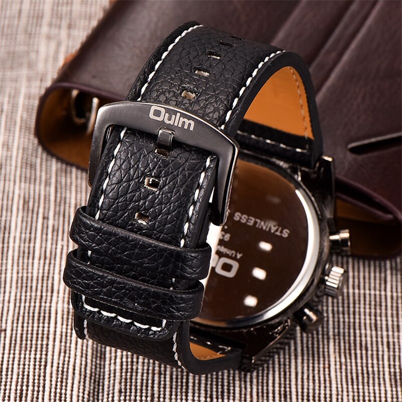 Leather Big Size Three Time Zone Outdoor Sports Watch for Men