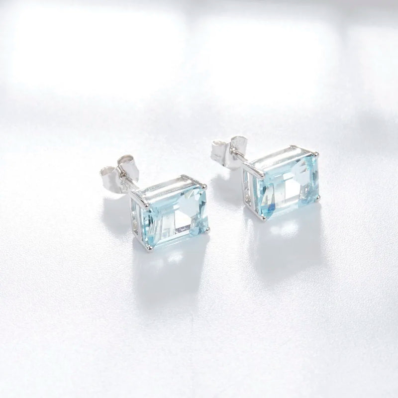 14K White Gold Aquamarine 3.076ct Stud Earrings for Women