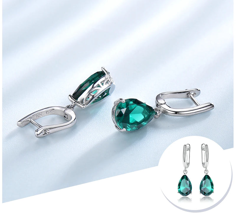 Sterling Silver Green Emerald Clip Earrings for Women