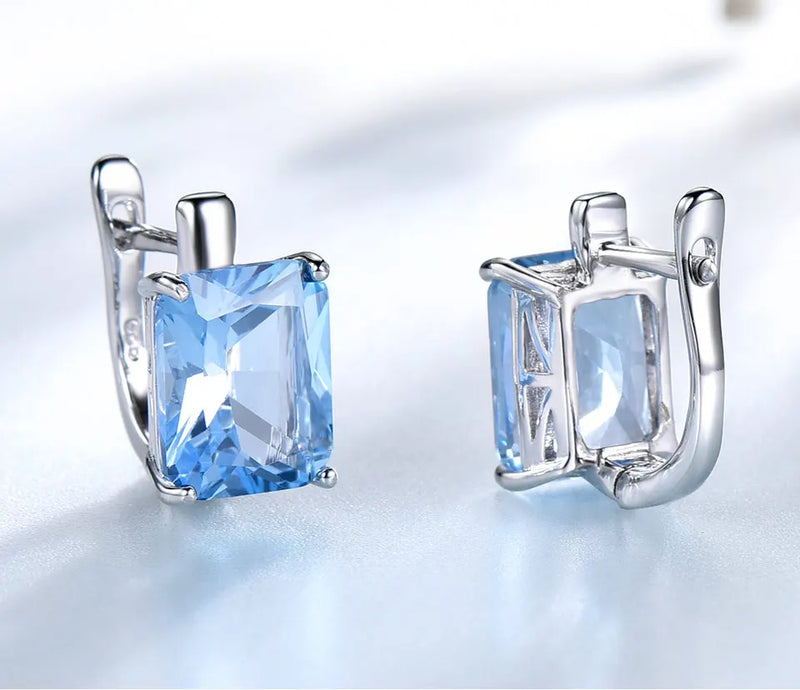 925 Sterling Silver Sky Blue Topaz Clip-On Earrings for Women