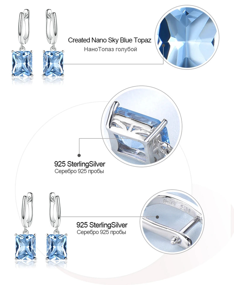 925 Sterling Silver Blue Topaz Drop Earrings for Women