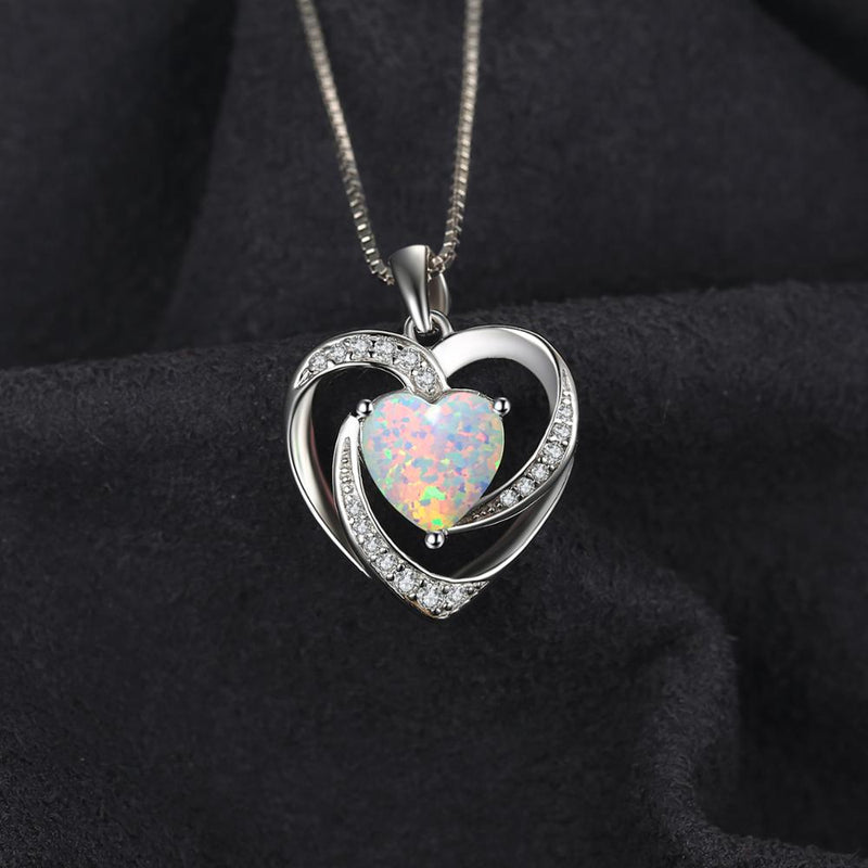 Sterling Silver Created Opal Heart Pendant Necklace for Women