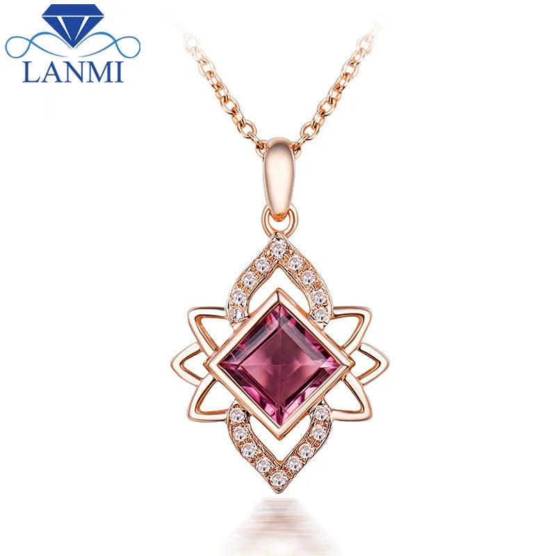 14K Rose Gold Pink Tourmaline Diamond Pendant Necklace for Women