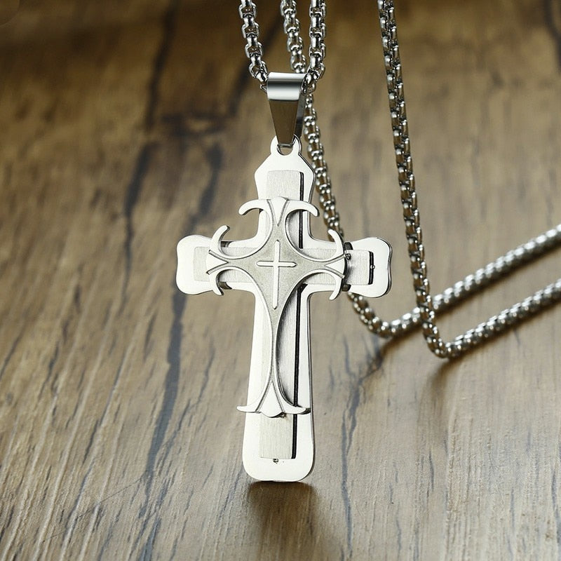 Vnox Men&#39;s Stainless Steel Cross Pendant Necklace 24&quot; Chain Religion Jewelry