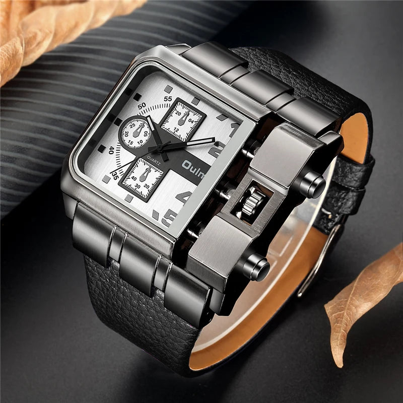 Large Square Men's Luxury Leather Watch