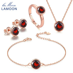 Sterling Silver Red Garnet Jewelry Set for Women