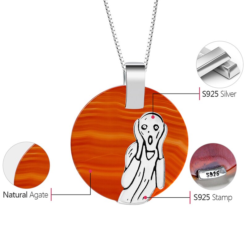 Sterling Silver Agate "The Scream" Pendant for Women