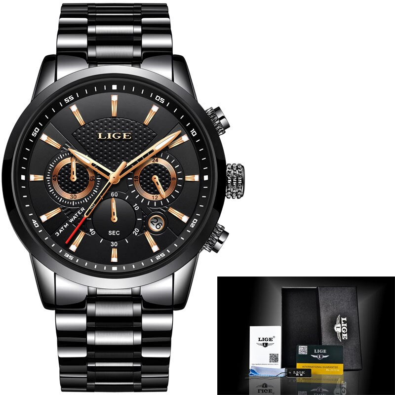 Stainless Steel Quartz Multifunction Watch for Men