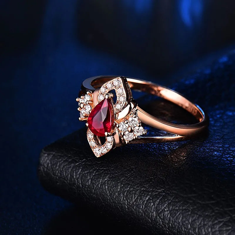 14K Rose Gold Ruby Diamond Ring for Women